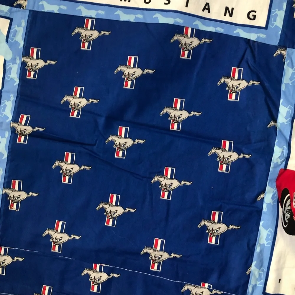 Mustang 1965 Homemade Coverlet Matching Pillow Blue Horse Car Logo